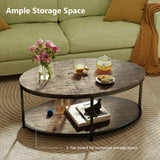 ROCSUMOO 43.3”Oval Coffee Table for Living Room, 2-Tier Coffee Table with Open Storage Shelf, Modern Wooden Side Table for Bedroom Home Office (Oval, Walnut) ROCSUMOO