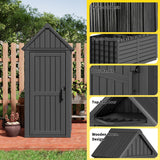 Fancyango Outdoor Resin Storage Shed, Upgrade Durable Storage Cabinet with Removable Shelves and Lock Ring, Reinforced Floor, All-Weather Construction for Garden Patio Lawn (Black) Fancyango