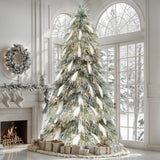 YITAHOME Pre-Lit Flocked Natural Drooping Pampas Christmas Tree, 6ft Snow Flocked Artificial Christmas Tree with 355 PE Branch Tips, 30 Feathers and 400 Lights for Home, Office, Party Decoration YITAHOME