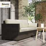 Outsunny Patio Couch PE Wicker Deep Seating Outdoor Sofa with Removable Cushions, 3 Seater Rattan Sofa, Outdoor Furniture for Balcony, Deck, Garden and Poolside, Cream White Outsunny