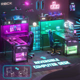 Aheaplus Small L Shaped Gaming Desk with LED Lights & Power Outlets, Reversible L-Shaped Computer Desk with Monitor Stand & Storage Shelf, Corner Desks Home Office Desk with Storage Bag, Grey Oak Aheaplus