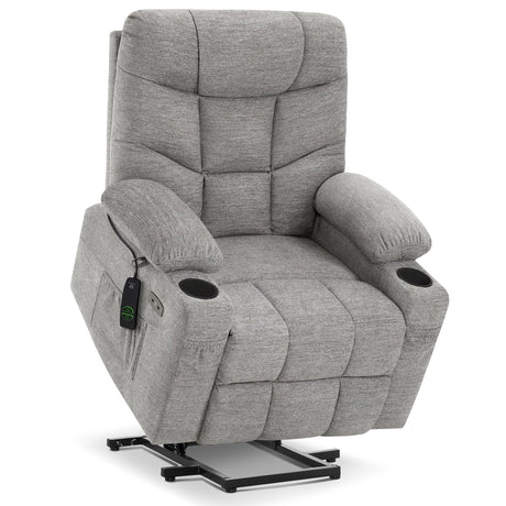 MCombo Power Lift Recliner Chair with Extended Footrest for Elderly People, Fabric 7287 (Light Grey, Medium) MCombo