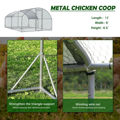 Large Metal Chicken Coop Upgrade Tri-Supporting Wire Mesh Chicken Run,Chicken Pen with Water-Resident and Anti-UV Cover,Duck Rabbit House Outdoor(9'W x 6.5'L x 6.5'H) - WoodArtSupply