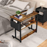 DWVO Height Adjustable Drawing Desk with Charging Station & Wheels, Rolling Craft Table with Tilting Top and Storage Bag, Small Standing & Sitting Laptop Computer Desk (Brown) DWVO