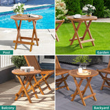 YITAHOME Teak Wood Outdoor Side Table, Patio Folding Round End Table with Metal Buckles and X-Frame, Outdoor Bistro Table Ideal for Backyard Patio Garden Living Room Kitchen, Easy to Carry YITAHOME