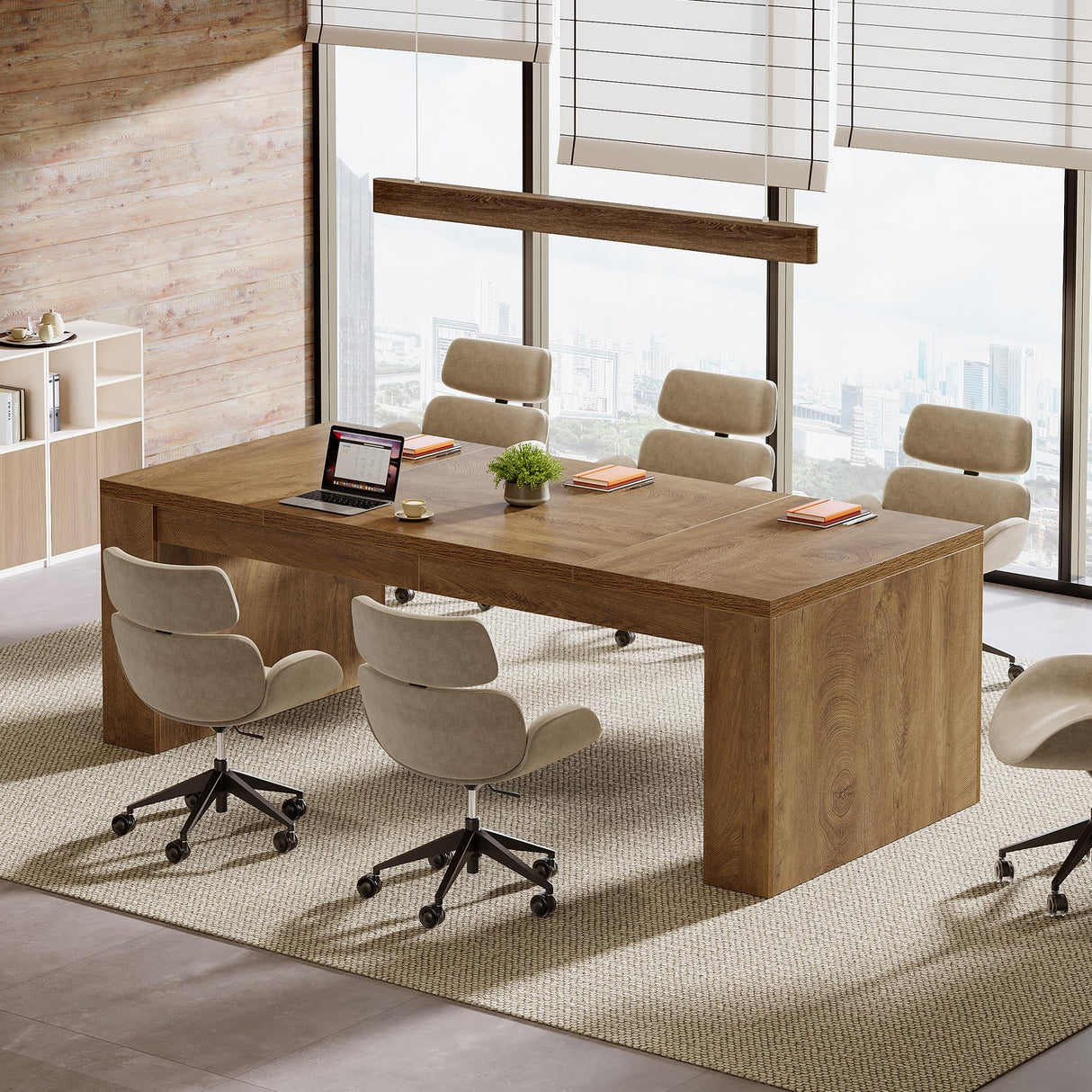 Tribesigns 12 ft Conference Table for 10-14 People, 142-Inch Rectangular Executive Meeting Table for Office, Farmhouse Sturdy Business Desk for Office Conference Room, (2, Brown) Tribesigns