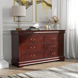 Furniture of America Arabella Traditional 6 Double Dresser with Antique Nickle Handles, Freestanding Storage Cabinet, No Assembly Wooden Chest of Drawers for Bedroom, Living Room, Cherry Furniture of America