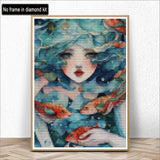 Kaliosy 5D Diamond Art Kits for Adults Fish Girl by Number Kits, Diamond Painting Art Animation DIY Full Drill Crystal Craft Cross Stitch Embroidery Decoration (12x16 inch) 30x40 cm Kaliosy