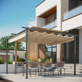 Outsunny 11.5' x 11.5' Retractable Pergola Canopy, Outdoor UV Protection & Sun Shade, Steel Frame for Garden, Grill, Patio, Backyard, Beige Outsunny