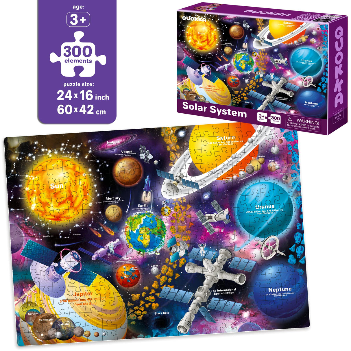 QUOKKA 300 Piece Floor Puzzles for Kids Ages 10-12 - 3X Set Floor Jigsaw Puzzles Large Pieces - Learning Space USA and World Maps - Gift Game for Adults Family Boys and Girls 8-10 Year Olds QUOKKA