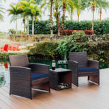 Nestl Wicker Outdoor Furniture Set - 3 Piece Patio Bistro Set (Brown/Navy) Nestl