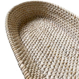 i-lan 17 Inch Long Narrow Oval Serving Basket, Boho Handmade Rattan Bowl Basket with 2 Inch Side,Decorative Loaf,Bread,Rolls,Fruit,Snack Flat Basket Wicker Tray for Serving, Wash White i-lan