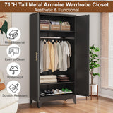 pozdeg Metal Armoire Wardrobe Closet, 71" Tall Clothing Storage Cabinet with Hanging Rods, Household Closet Organizers with Adjustable Shelves for Home Office or Gym (Black) pozdeg