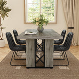 HIPIHOM 7-Piece Dining Table Set for 6-8 People, 70.8" MDF Kitchen Table with 6 Upholstered Chairs, Space-Saving for Dining Room, Breakfast Nook(Grey Table+6 U-Shaped Black Chairs) HIPIHOM