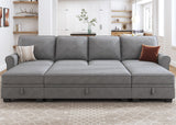 HONBAY Convertible Sectional Sofa Set with Storage Seat U Shaped Sectional Couch with Reversible Chaise Sleeper Sectional Couch Bed for Living Room, Light Grey HONBAY