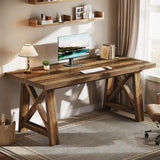 Tribesigns 63-Inch Executive Desk, Large Office Computer Desk with X-Shaped Legs, Modern Simple Workstation Study Writing Conference Table for Home Office, Rustic Brown Tribesigns