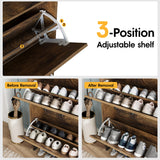 Maupvit Narrow Shoe Cabinet with 2 Flip Drawers, Shoe Storage Cabinet for Entryway, Freestanding Shoe Cabinet Organizer with Open Storage, Farmhouse Shoe Rack with Metal Legs (Brown) Maupvit