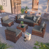 Amopatio 7 Pieces Patio Furniture Set, Outdoor Furniture Sectional Rattan Sofa Sets, Patio Couch with Glass Coffee Table for Backyard Garden (Grey) Amopatio