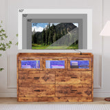 LIKIMIO 7 Drawer 47" Glass Dresser with LED and Power Strip, Wood Dressers & Chests of Drawers for Bedroom Living Room, Rustic Brown LIKIMIO