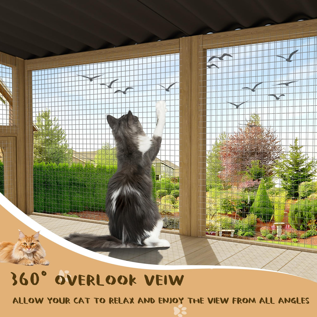 MAGIC UNION Cat Catio, Cat Window Perch for Indoor Cats - Expandable Wooden Windows Box Enclosure, Waterproof Cats Windows Hammock for Enjoying The Outdoor Sights (Original Wood, 82.6" L) MAGIC UNION