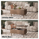 JOINICE Lift Top Coffee Table with Storage, Mid Century Modern Fluted Wood Design,Pop-Up Walnut Center Table with Hidden Compartment for Living Room & Home Office Work/Dining JOINICE