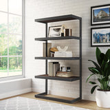 SIMPLIHOME Erina SOLID ACACIA WOOD and Metal 36 Inch Rectangle Modern Industrial Bookcase in Distressed Charcoal Brown, For the Living Room, Study Room and Office SIMPLIHOME