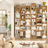 FOTOSOK 71’’ Tall Bookshelf, Triple Wide Bookshelf with Adjustable Shelves, 8 Tier Media CD DVD Storage Rack, Diaplay Cabinet Shelf, Wooden Book Shelf DVD Storage Shelf for Home Office, Natural FOTOSOK