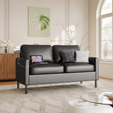 STHOUYN 56" W Faux Leather Loveseat w/ 2 USB, Black Love Seat w/Side Pockets, Small Loveseat for Small Space, Leather Couch for Bedroom, Apartment, Dorm, Black STHOUYN