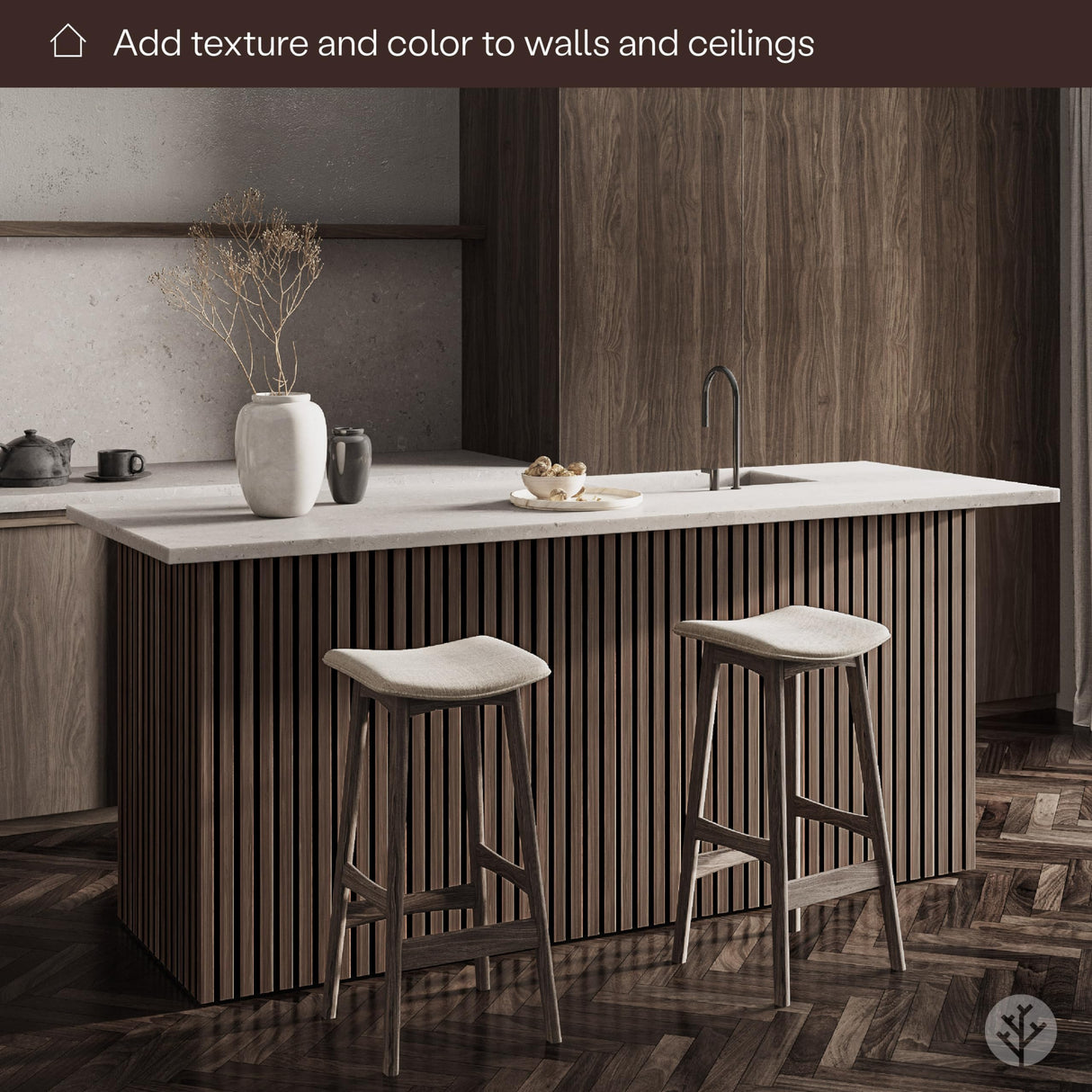 Bark & Bole Walnut Luxury Wood Slat Veneer Wall Panel 94.49” x 12.6” Interior Decor Sound Absorption WVH