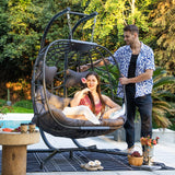 NICESOUL Double Egg Swing Chair with Stand, Oversized 2-Person Indoor Outdoor Hanging Hammock Chairs with Cushion, Wide and Large Comfy Loveseat, 700lbs Sturdy Porch Swings for Outside, Dark Gray NICESOUL