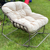 YITAHOME Rocking Papasan Chair, Outdoor Oversized Saucer Chair with Foldable Frame & Comfy Cushion, Wicker Basket Moon Chair for Patio, Porch, Bedroom (Brown+Beige) YITAHOME