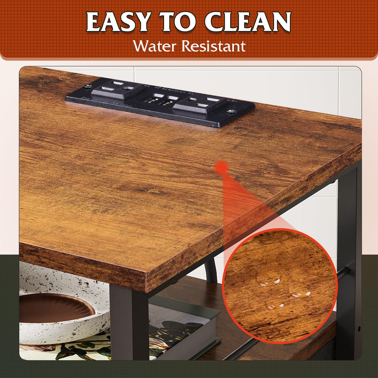 WLIVE Night Stand Set 2, Nightstand with Charging Station, Bedside Tables for Bedroom, Living Room, Side Table with Fabric Drawers, USB Ports and Outlets, Rustic Brown WLIVE