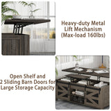 wanan 47.2" Lift Top Coffee Table, 4 in 1 Farmhouse Coffee Table with Sliding Barn Doors, Coffee Tables for Living Room, Dining Room (Grey) wanan