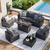 Aoxun 8 Piece Patio Furniture Set with 44” Fire Pit Table Wicker Rattan Patio Sectional Sofa Set Outdoor Seating Furniture with Thickened Cushion, Grey Aoxun