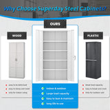 Superday 71" Lockable Steel Storage Cabinet, Locking Metal Storage Cabinets, Tall White Cabinet with 2 Doors and 4 Adjustable Shelves for Garage, Superday