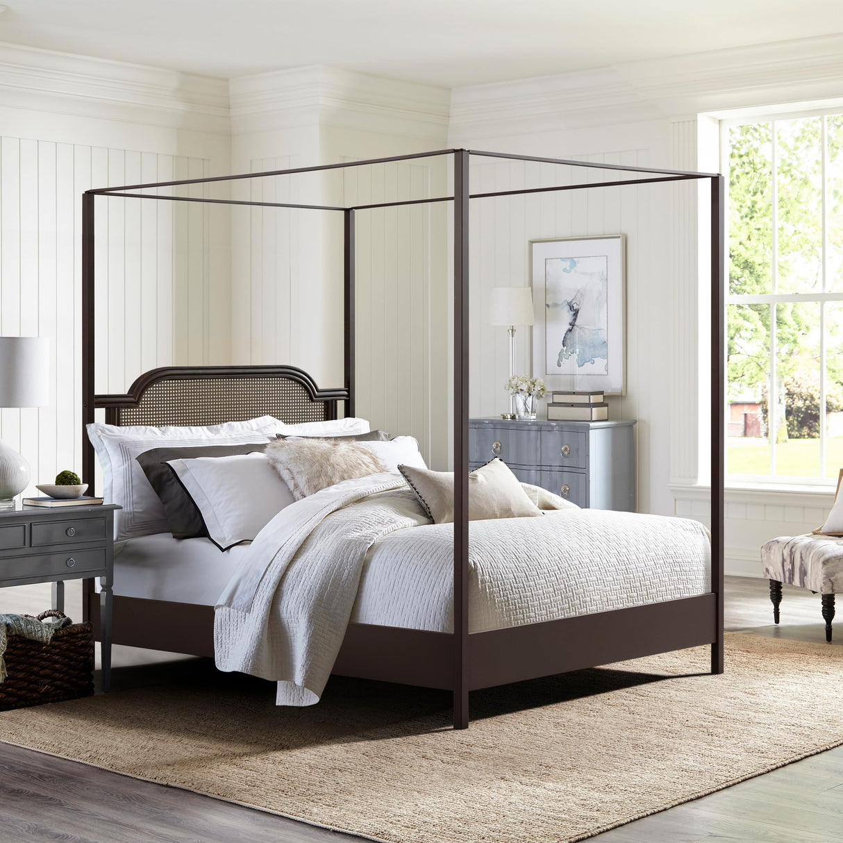 Hillsdale Melanie Wood and Metal Queen Canopy Bed with Low Footboard, Oiled Bronze Hillsdale