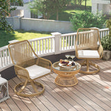 Outsunny Swivel Patio Chairs Set of 2, Rattan Outdoor Patio Dining Chairs with Soft Cushions and Metal Frame for Backyard, Lawn, Porch, or Garden, Khaki Outsunny