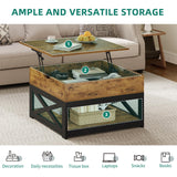 YITAHOME Lift Top Coffee Table with Storage, Farmhouse Coffee Tables for Living Room, Square Coffee Table with Lifting Top Wooden Coffee Tables Center Cocktail Table, Rustic Brown YITAHOME