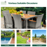 Toolsempire 7 Pieces Patio Dining Set Outdoor Dining Set, Wicker Patio Furniture Set with Acacia Wood Table and Chairs, Garden Dining Table Set for Backyard, Desk, Poolside, (Grey) Toolsempire