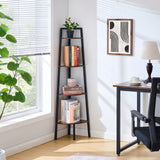 Hoctieon Corner Shelf, 4-Tier Corner Bookshelf, Rustic Corner Ladder Shelf, Industrial Display Shelf for Living Room, Kitchen, Home Office, Balcony, Small Space, Metal Frame, Rustic Brown Hoctieon