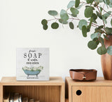 Mtrgdn Bathroom Signs Decor Funny Wood Box Sign,Farmhouse Bathroom Decor Fresh Soap and Water Desk Decor,Rustic Wooden Box Block Plaque Sign Decoration for Bathroom Shelf Table Home Decor 5x5 Inch Mtrgdn