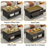 DWVO Board Game Table Living Room: 3-in-1 Game & Puzzle Table with Play Mat, 4 Drawers, Power Outlet, Removable Top (Dark Oak) DWVO