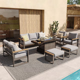 Sundale Outdoor Aluminum Patio Furniture Set w/Fire Pit, 7 Piece Modern Outdoor Furniture with 6 inch Cushion, Metal Patio Sectional Conversation Sets for Deck, Backyard, Porch (Grey) Sundale Outdoor