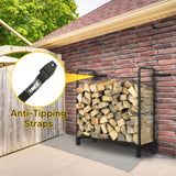 TMEE 8ft Firewood Rack Outdoor Heavy Duty Log Rack Firewood Storage Rack Holder Steel Tubular Easy Assemble Fire Wood Rack for Patio Kindling Logs Storage Steel Tubular Wood Pile Rack Tool Black (8ft) TMEE