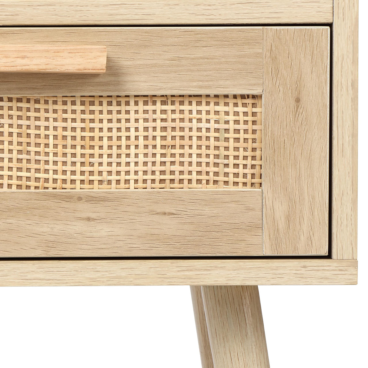 Finnhomy Nightstands Set of 2, End Table, Nightstand, Side Table with Hand Made Rattan Decorated Drawers, Wood Accent Table with Storage for Bedroom, Natural Finnhomy