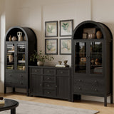 71'' Tall Arched Cabinet - Wood Kitchen Pantry, Farmhouse Arch Display Bookcase Hutch with 2 Large Drawers & Adjustable Shelves, Versatile Storage Furniture for Living Room Dining Room Bathroom, Black MECHYIN
