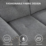 GlasFlength L Shaped Sectional Sofa with Ottoman, Nail-Head Design Leather Right Facing Modern Couches with Cup Holder for Living Room, Bedroom, Office, Black Leather GlasFlength