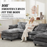 110" U Shape Cloud Couch, Comfy Upholstered Sectional Couches for Living Room, Oversized Modular Sleeper Sectional Sofa with Double Cushions & 4 Lumbar Pillows, Grey jonpony