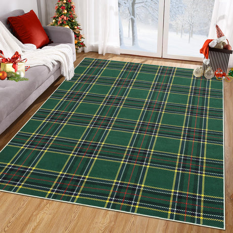 ROYHOME Christmas Area Rug 5x7 Feet Xmas Buffalo Plaid Machine Washable Carpet Rug Holiday Decorative Gingham Check Floor Cover Non Slip Stain Resistant Accent Rug for Living Room Decor, Green ROYHOME