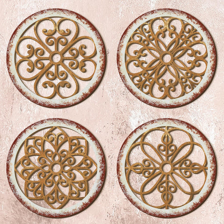 Yulejo 4 Pcs Thicken Rustic Wall Decor Farmhouse Wall Art Wooden Hollow Carved Design Decor Rustic Round Wall Art for Living Room Bedroom Hallway Decor Kitchen Wall (Light Brown,9.8 x 9.8 Inch) Yulejo